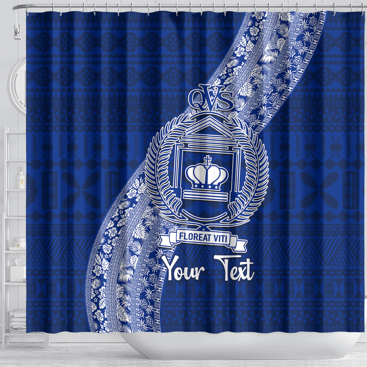 Personalised Fiji Queen Victoria School Shower Curtain Fijian Tapa Pattern LT14 - Polynesian Pride