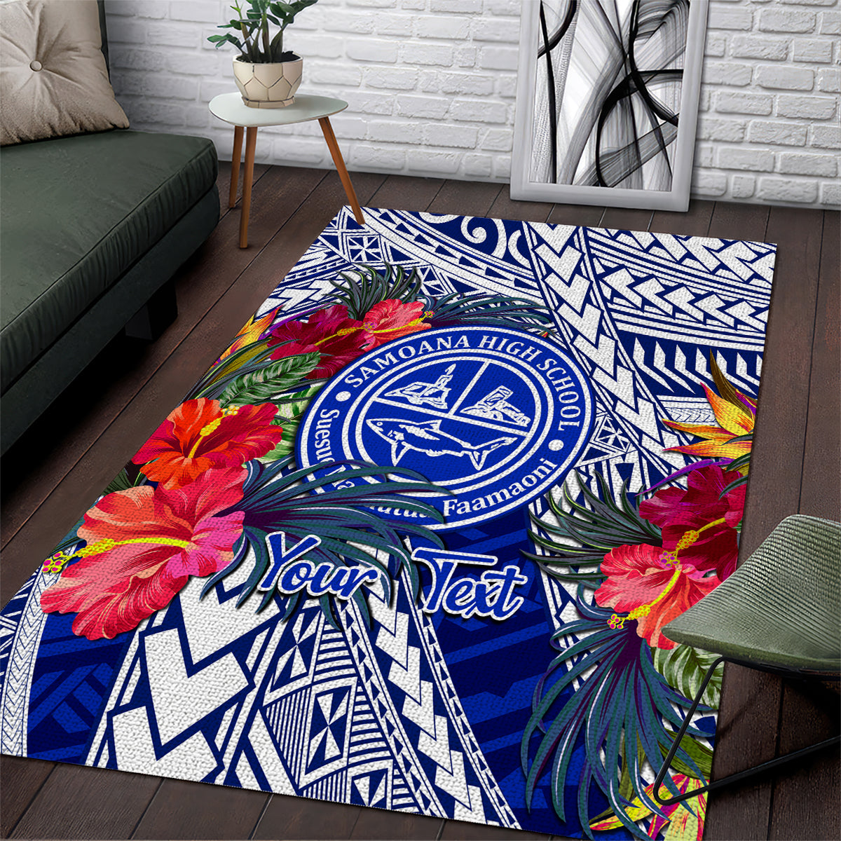 Personalised Samoana High School Area Rug American Samoa Schools Polynesian Tropical Flowers LT14 Blue - Polynesian Pride