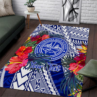 Personalised Samoana High School Area Rug American Samoa Schools Polynesian Tropical Flowers LT14 Blue - Polynesian Pride