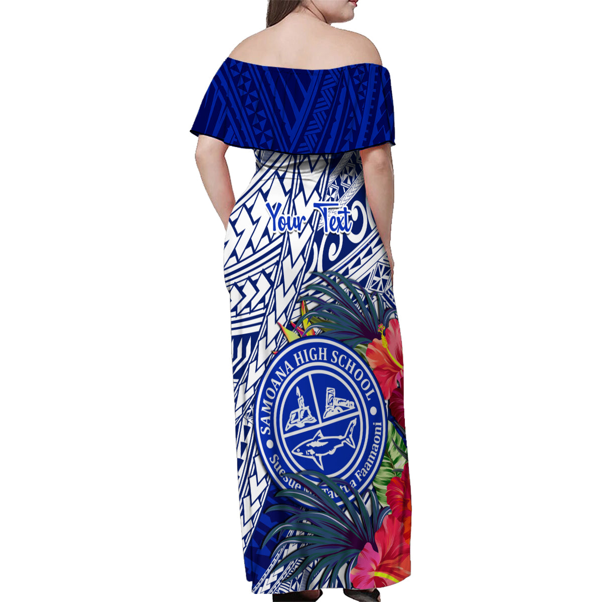 Personalised Samoana High School Family Matching Off Shoulder Maxi Dress and Hawaiian Shirt American Samoa Schools Polynesian Tropical Flowers LT14 - Polynesian Pride