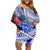 Personalised Samoana High School Family Matching Off Shoulder Short Dress and Hawaiian Shirt American Samoa Schools Polynesian Tropical Flowers LT14 Mom's Dress Blue - Polynesian Pride