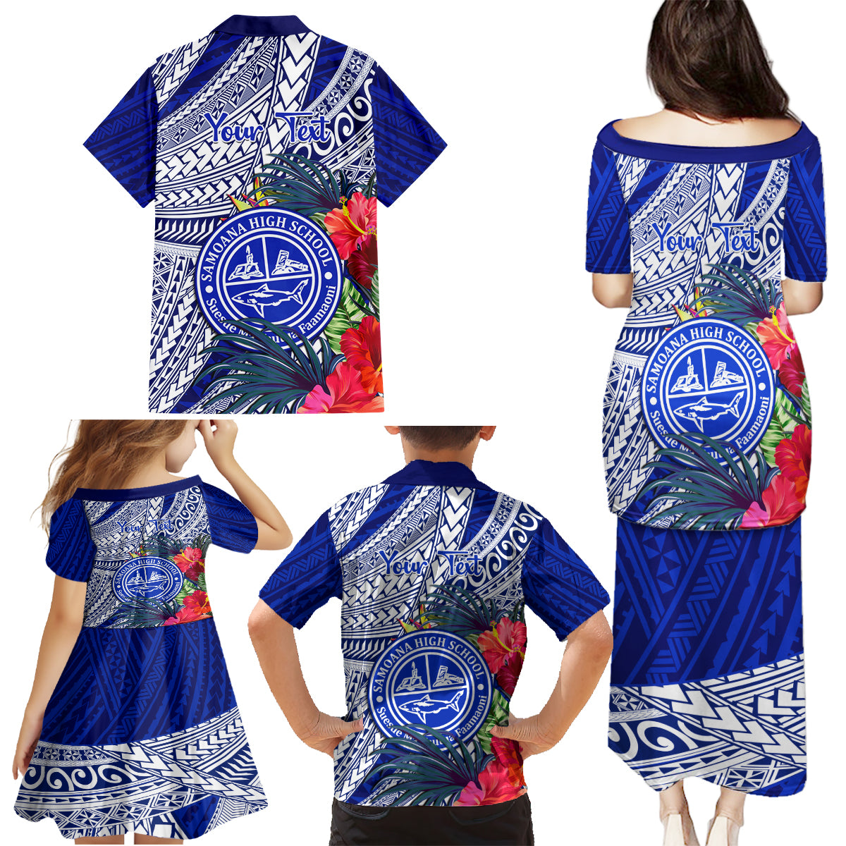 Personalised Samoana High School Family Matching Puletasi Dress and Hawaiian Shirt American Samoa Schools Polynesian Tropical Flowers LT14 - Polynesian Pride