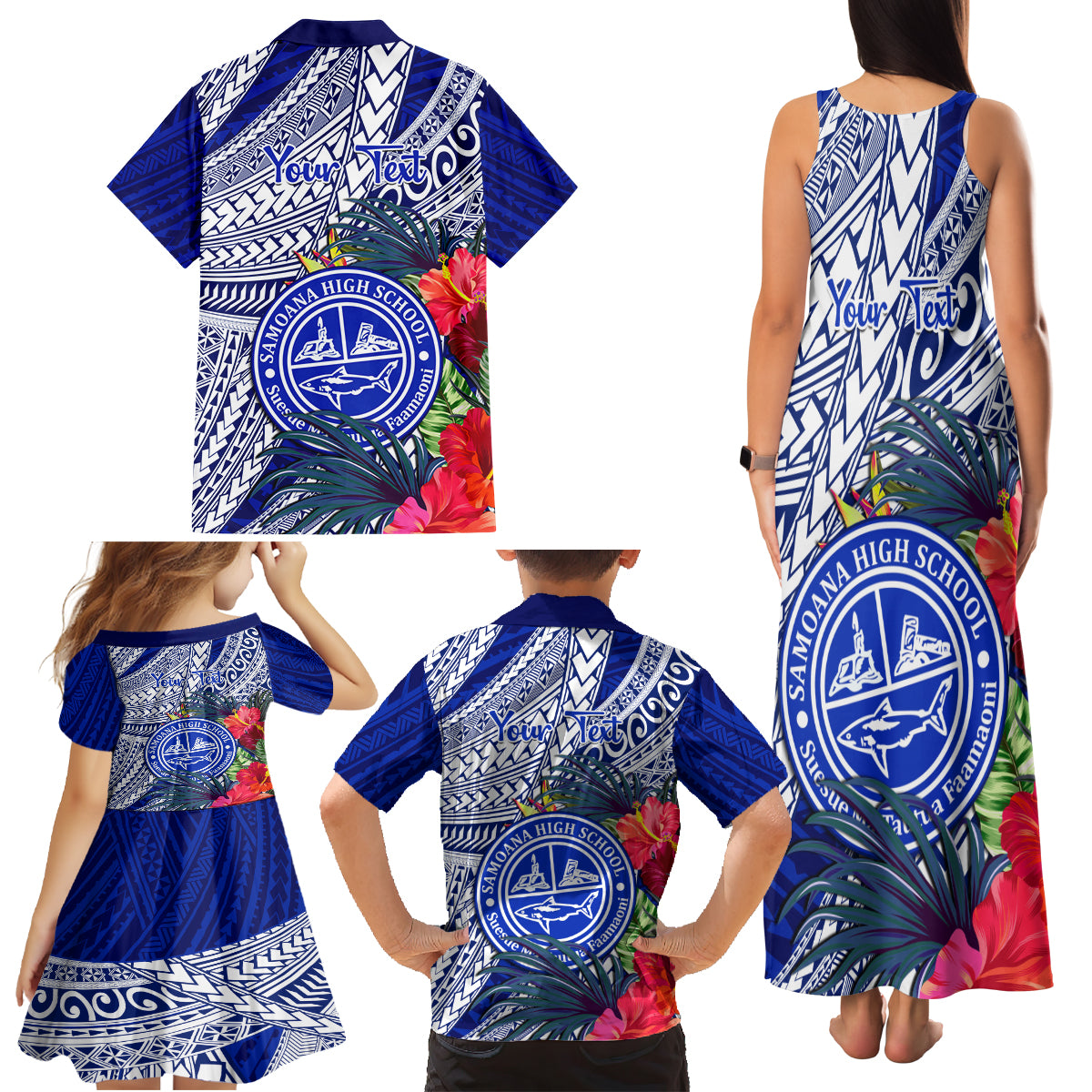 Personalised Samoana High School Family Matching Tank Maxi Dress and Hawaiian Shirt American Samoa Schools Polynesian Tropical Flowers LT14 - Polynesian Pride