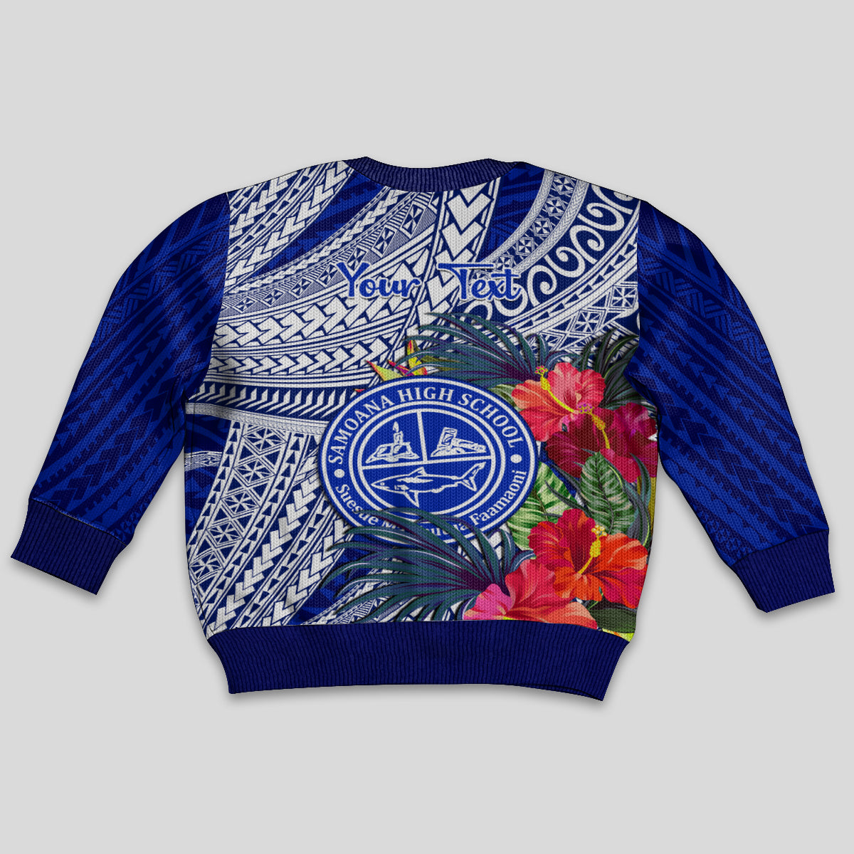 Personalised Samoana High School Kid Ugly Christmas Sweater American Samoa Schools Polynesian Tropical Flowers LT14 - Polynesian Pride