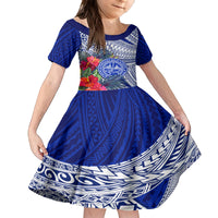 Personalised Samoana High School Kid Short Sleeve Dress American Samoa Schools Polynesian Tropical Flowers LT14 KID Blue - Polynesian Pride