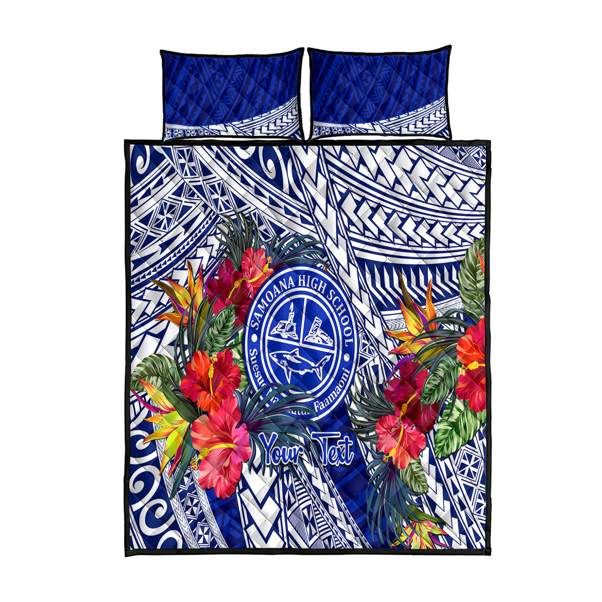 Personalised Samoana High School Quilt Bed Set American Samoa Schools Polynesian Tropical Flowers LT14 Blue - Polynesian Pride