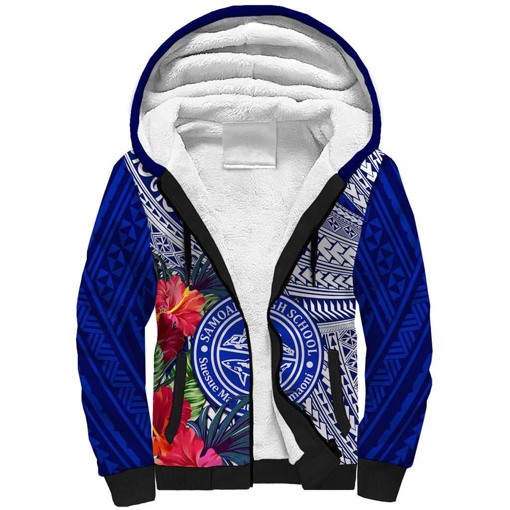 Personalised Samoana High School Sherpa Hoodie American Samoa Schools Polynesian Tropical Flowers LT14 Unisex Blue - Polynesian Pride