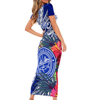 Personalised Samoana High School Short Sleeve Bodycon Dress American Samoa Schools Polynesian Tropical Flowers LT14 - Polynesian Pride