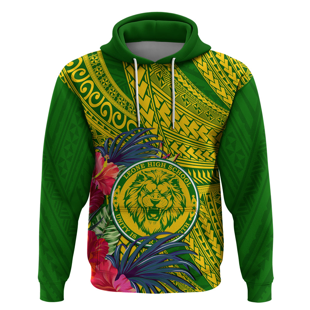 Personalised Leone High School Hoodie American Samoa Schools Polynesian Tropical Flowers LT14 Green - Polynesian Pride