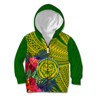 Personalised Leone High School Kid Hoodie American Samoa Schools Polynesian Tropical Flowers LT14 Zip Hoodie Green - Polynesian Pride
