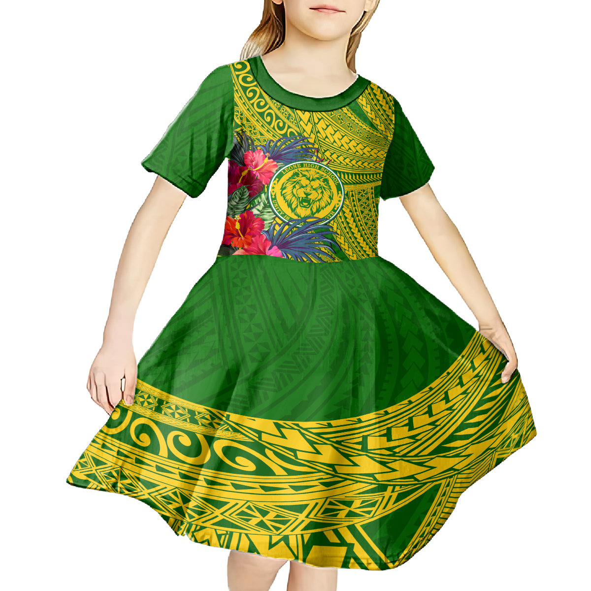 Personalised Leone High School Kid Short Sleeve Dress American Samoa Schools Polynesian Tropical Flowers LT14 - Polynesian Pride