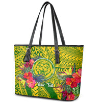 Personalised Leone High School Leather Tote Bag American Samoa Schools Polynesian Tropical Flowers LT14 - Polynesian Pride