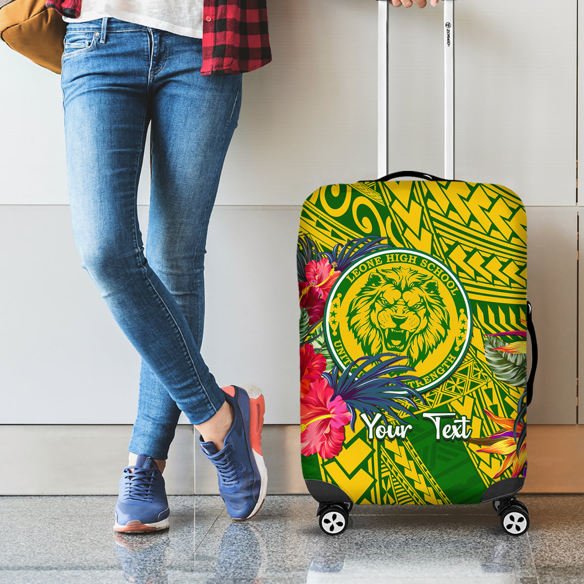 Personalised Leone High School Luggage Cover American Samoa Schools Polynesian Tropical Flowers LT14 - Polynesian Pride