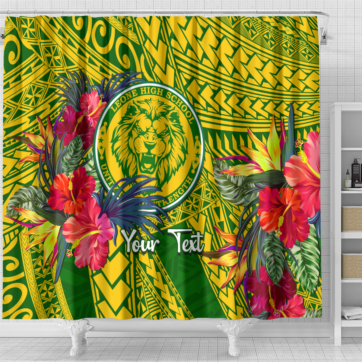 Personalised Leone High School Shower Curtain American Samoa Schools Polynesian Tropical Flowers LT14 - Polynesian Pride