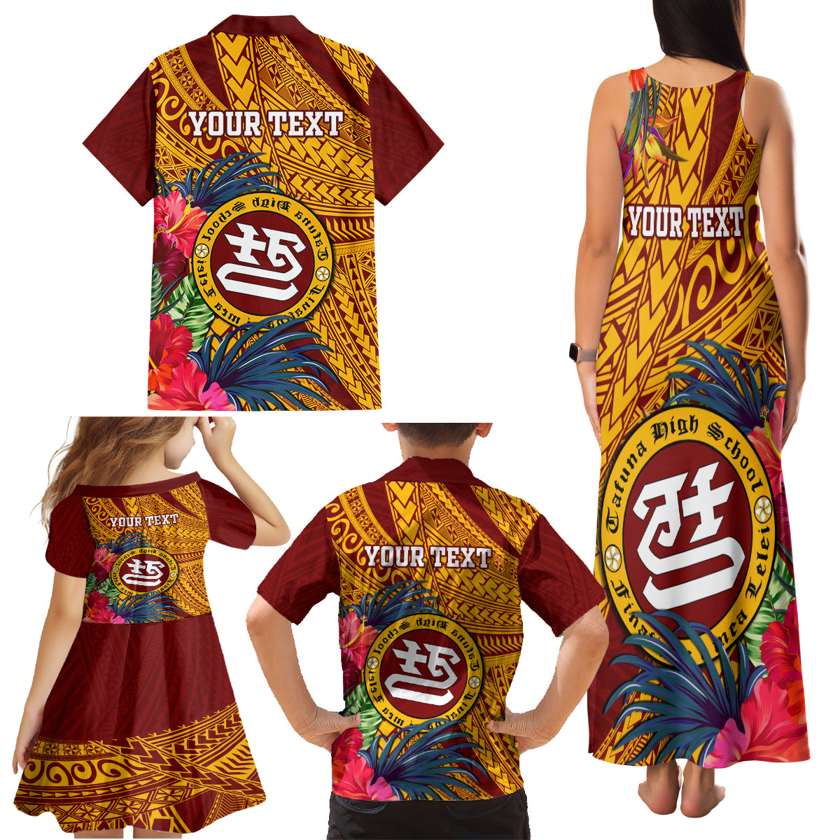 Personalised Tafuna High School Family Matching Tank Maxi Dress and Hawaiian Shirt American Samoa Schools Polynesian Tropical Flowers LT14 - Polynesian Pride