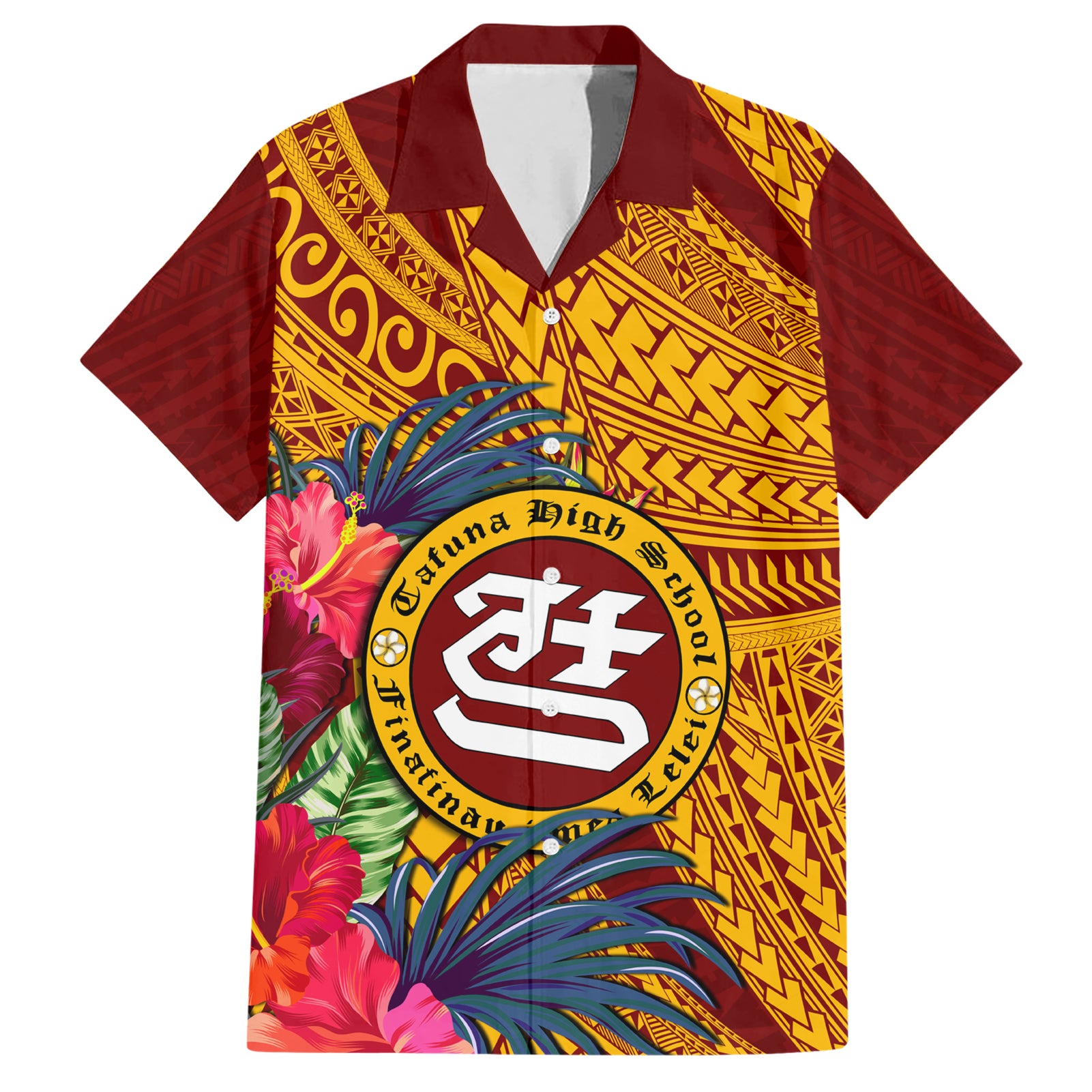 Personalised Tafuna High School Hawaiian Shirt American Samoa Schools Polynesian Tropical Flowers LT14 Maroon - Polynesian Pride