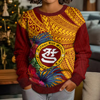 Personalised Tafuna High School Kid Ugly Christmas Sweater American Samoa Schools Polynesian Tropical Flowers LT14 - Polynesian Pride