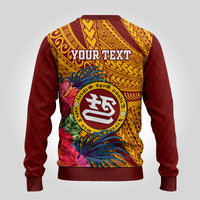 Personalised Tafuna High School Ugly Christmas Sweater American Samoa Schools Polynesian Tropical Flowers LT14 - Polynesian Pride