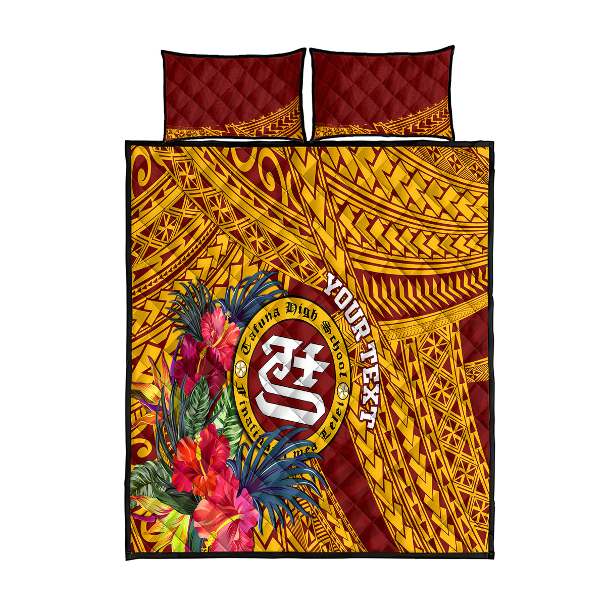 Personalised Tafuna High School Quilt Bed Set American Samoa Schools Polynesian Tropical Flowers LT14 Maroon - Polynesian Pride