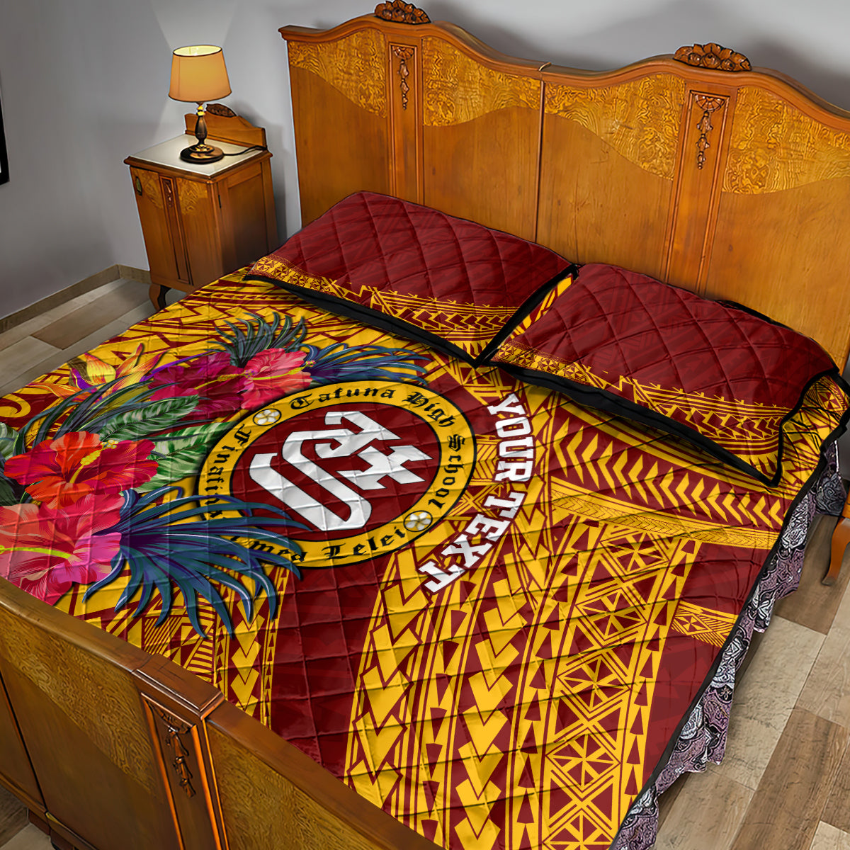 Personalised Tafuna High School Quilt Bed Set American Samoa Schools Polynesian Tropical Flowers LT14 - Polynesian Pride