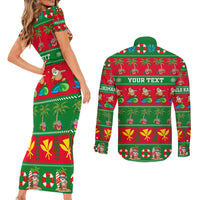Personalised Hawaii Christmas Couples Matching Short Sleeve Bodycon Dress and Long Sleeve Button Shirt Mele Kalikimaka LT14 - Polynesian Pride