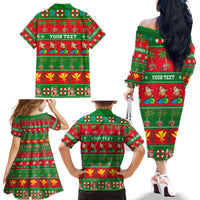 Personalised Hawaii Christmas Family Matching Off Shoulder Long Sleeve Dress and Hawaiian Shirt Mele Kalikimaka LT14 - Polynesian Pride