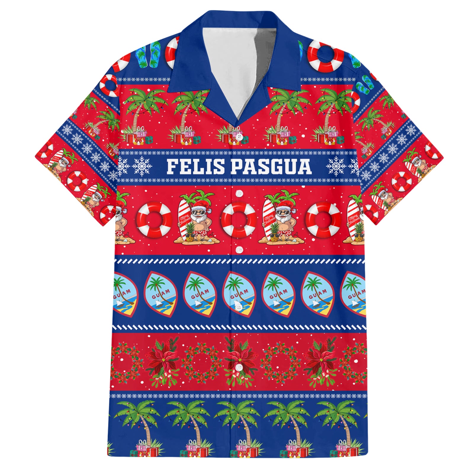 Personalised Guam Christmas Hawaiian Shirt Felis Pasgua LT14 Blue - Polynesian Pride