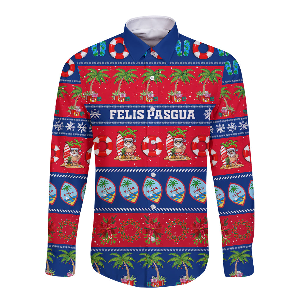 Personalised Guam Christmas Long Sleeve Button Shirt Felis Pasgua LT14 Unisex Blue - Polynesian Pride