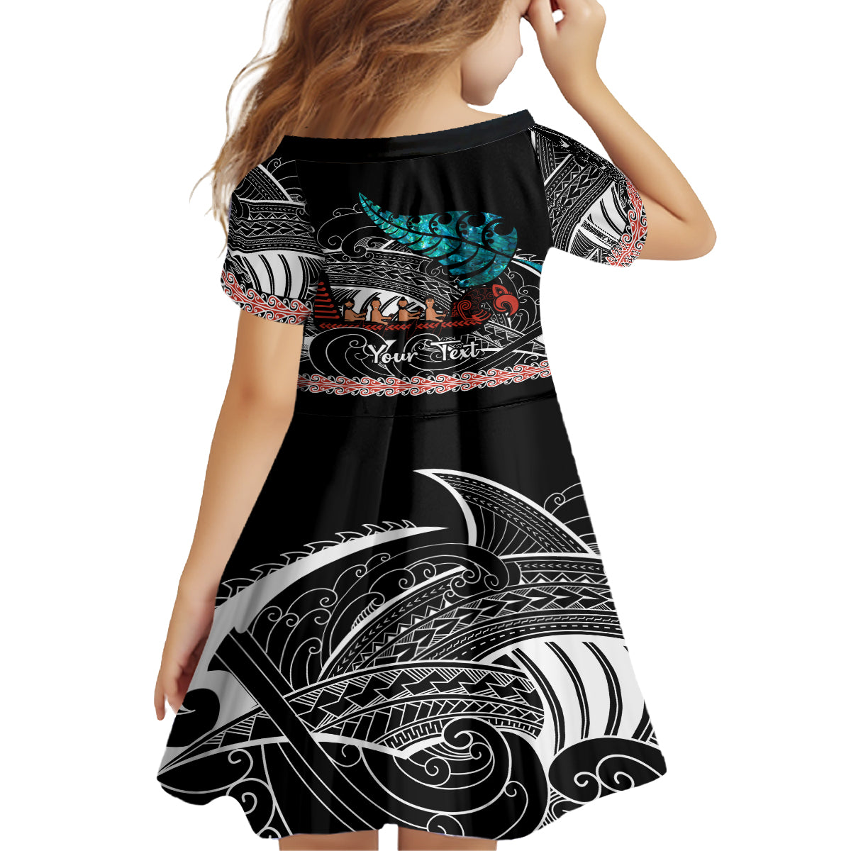 Personalised New Zealand Waka Family Matching Off Shoulder Long Sleeve Dress and Hawaiian Shirt Aotearoa Maori Silver Fern Pattern LT14 - Polynesian Pride