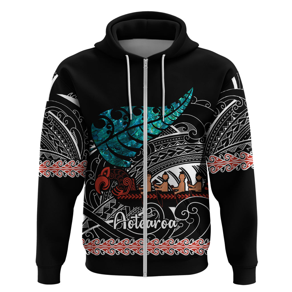 Personalised New Zealand Waka Hoodie Aotearoa Maori Silver Fern Pattern LT14 - Polynesian Pride