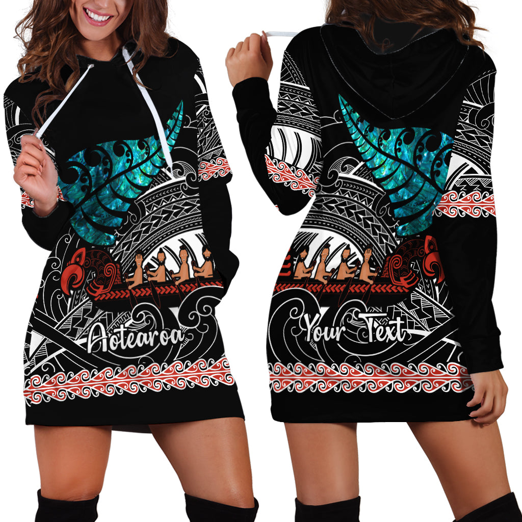 Personalised New Zealand Waka Hoodie Dress Aotearoa Maori Silver Fern Pattern LT14 - Polynesian Pride