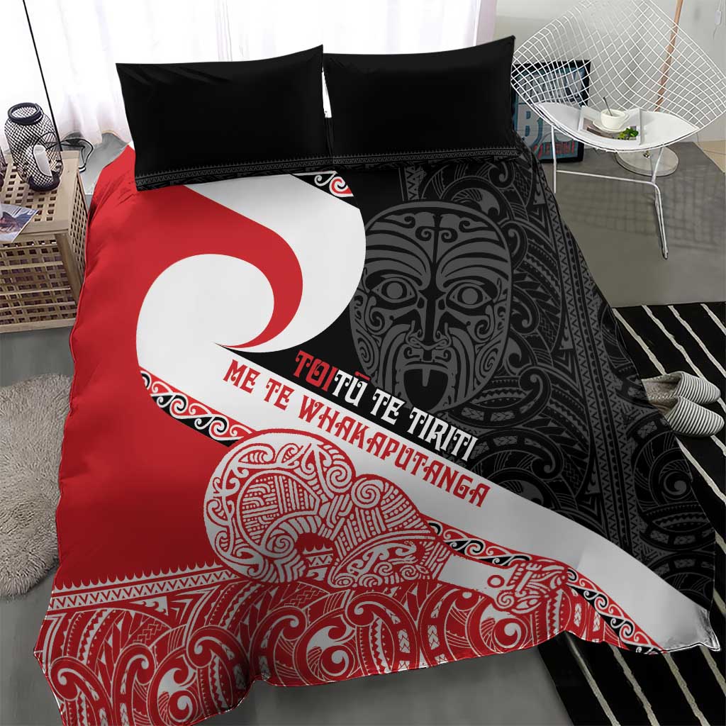 Toitu Te Tiriti Me Te Whakaputanga Bedding Set Maori Wahaika With Haka Face