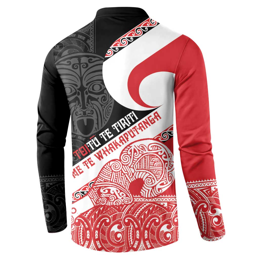 Toitu Te Tiriti Me Te Whakaputanga Button Sweatshirt Maori Wahaika With Haka Face