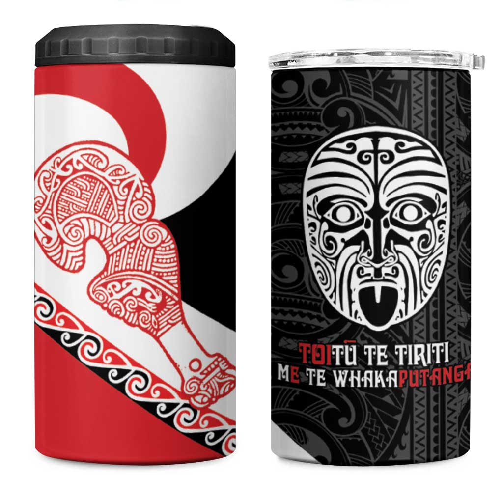 Toitu Te Tiriti Me Te Whakaputanga 4 in 1 Can Cooler Tumbler Maori Wahaika With Haka Face