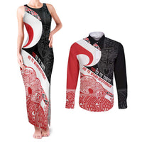Toitu Te Tiriti Me Te Whakaputanga Couples Matching Tank Maxi Dress and Long Sleeve Button Shirt Maori Wahaika With Haka Face