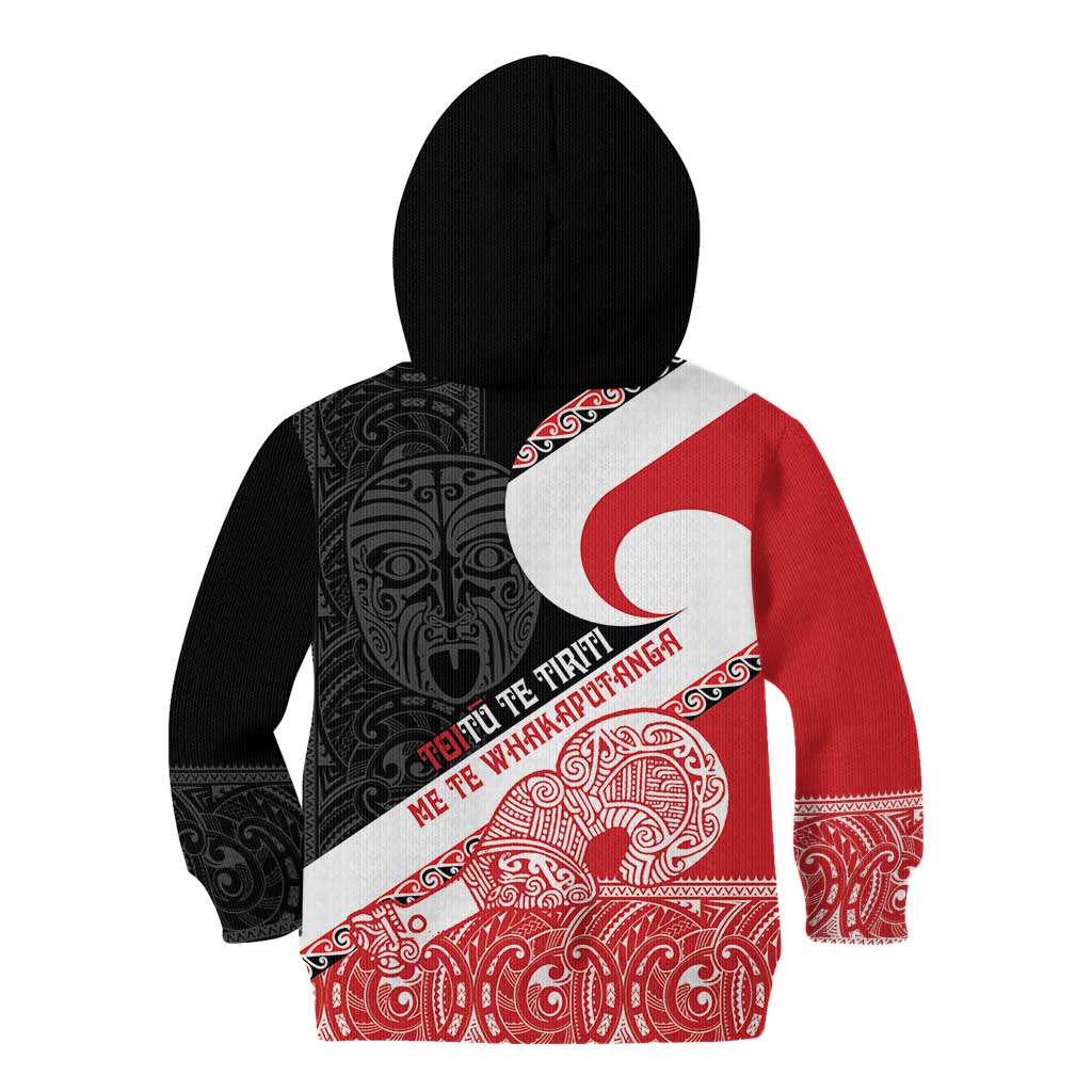 Toitu Te Tiriti Me Te Whakaputanga Kid Hoodie Maori Wahaika With Haka Face