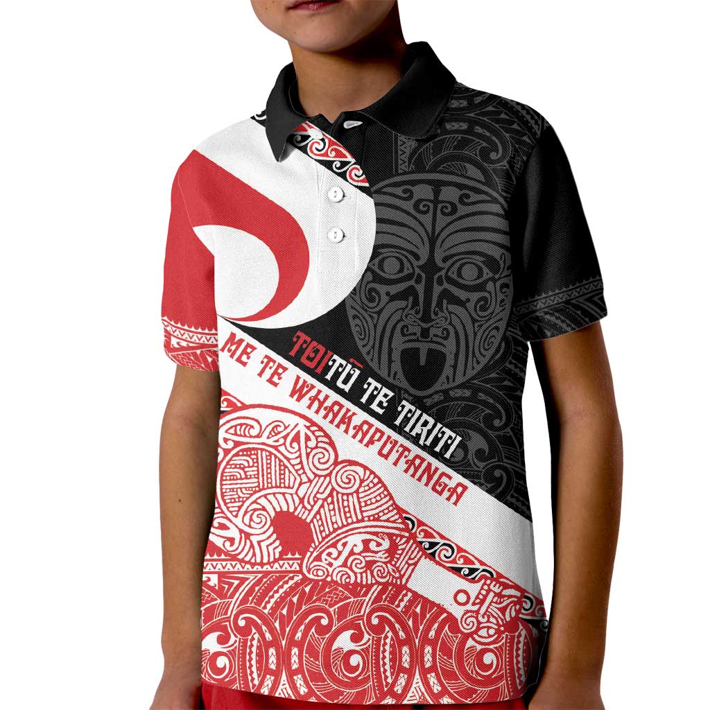 Toitu Te Tiriti Me Te Whakaputanga Kid Polo Shirt Maori Wahaika With Haka Face