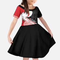 Toitu Te Tiriti Me Te Whakaputanga Kid Short Sleeve Dress Maori Wahaika With Haka Face LT14 KID Red - Polynesian Pride