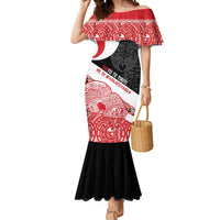 Toitu Te Tiriti Me Te Whakaputanga Mermaid Dress Maori Wahaika With Haka Face LT14 Women Red - Polynesian Pride