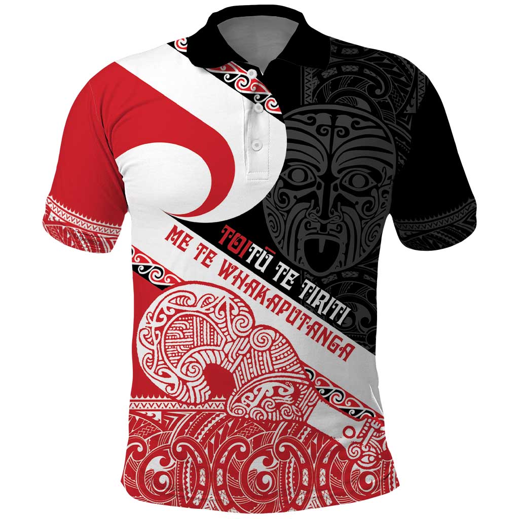 Toitu Te Tiriti Me Te Whakaputanga Polo Shirt Maori Wahaika With Haka Face LT14 Red - Polynesian Pride