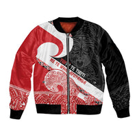 Toitu Te Tiriti Me Te Whakaputanga Sleeve Zip Bomber Jacket Maori Wahaika With Haka Face LT14 Unisex Red - Polynesian Pride