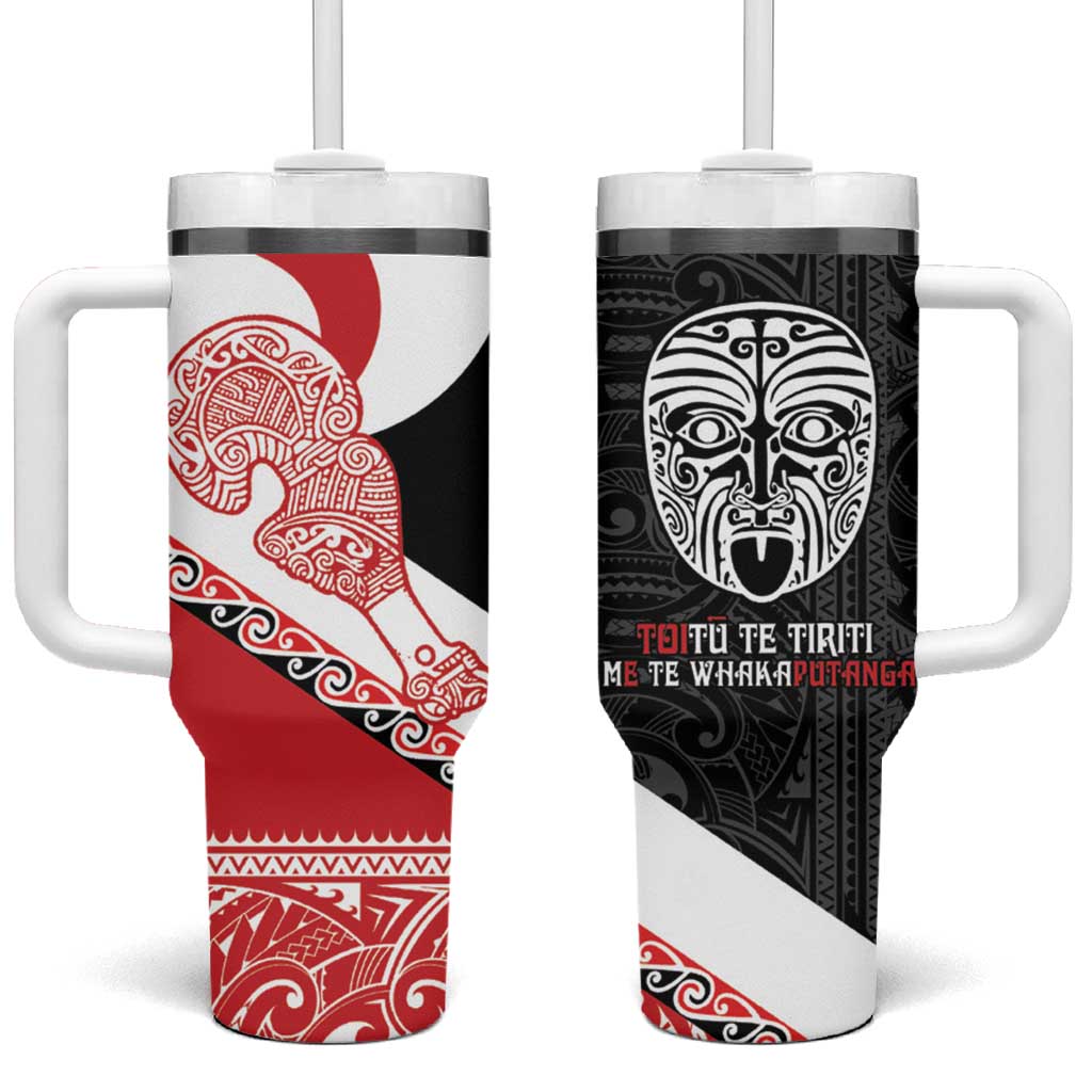 Toitu Te Tiriti Me Te Whakaputanga Tumbler With Handle Maori Wahaika With Haka Face