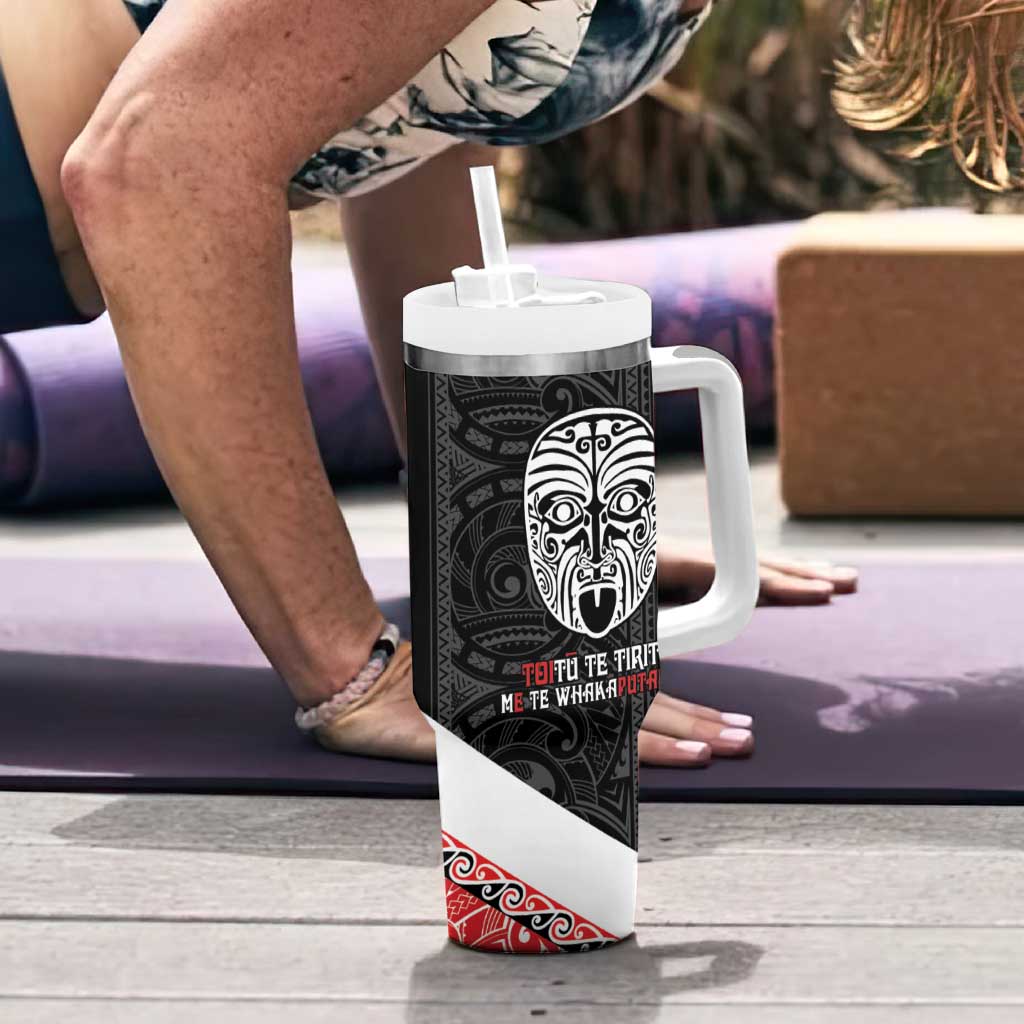 Toitu Te Tiriti Me Te Whakaputanga Tumbler With Handle Maori Wahaika With Haka Face