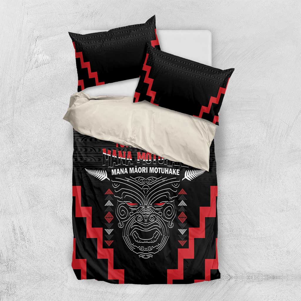 Personalised Toitu Te Tiriti Mana Maori Motuhake Bedding Set Aotearoa Haka Face Mix Poutama Art