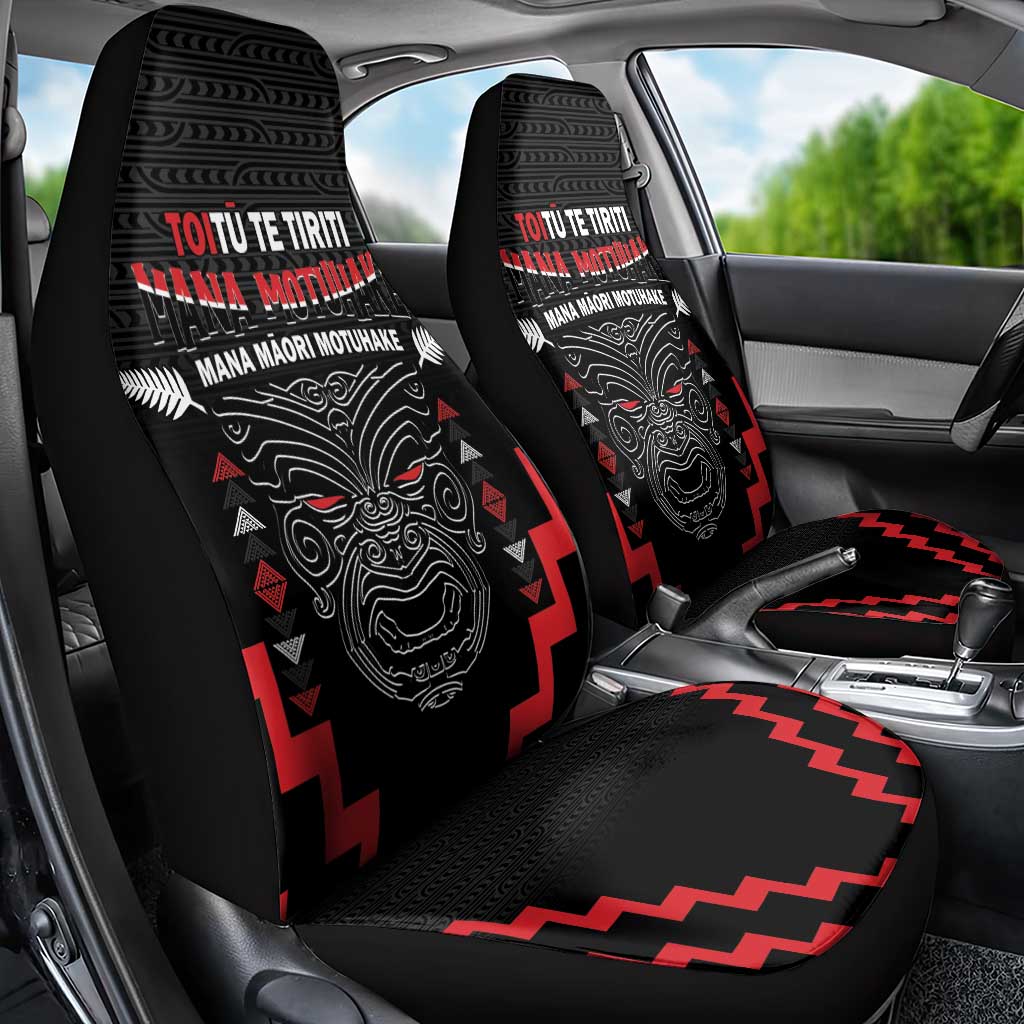Personalised Toitu Te Tiriti Mana Maori Motuhake Car Seat Cover Aotearoa Haka Face Mix Poutama Art