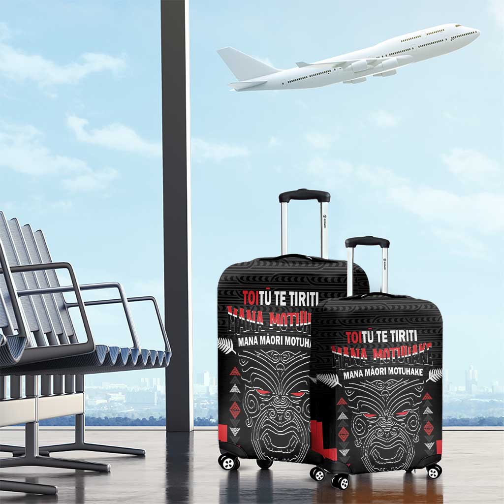 Personalised Toitu Te Tiriti Mana Maori Motuhake Luggage Cover Aotearoa Haka Face Mix Poutama Art LT14 - Polynesian Pride