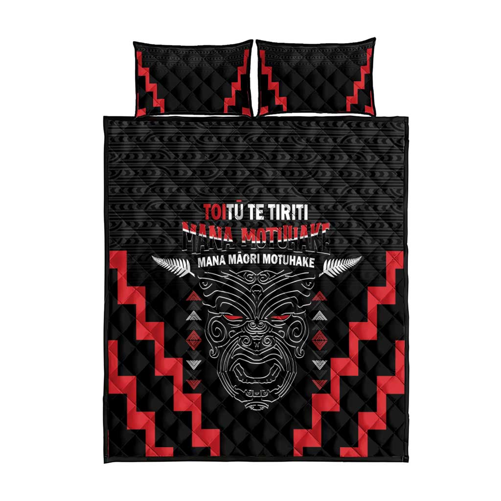 Personalised Toitu Te Tiriti Mana Maori Motuhake Quilt Bed Set Aotearoa Haka Face Mix Poutama Art