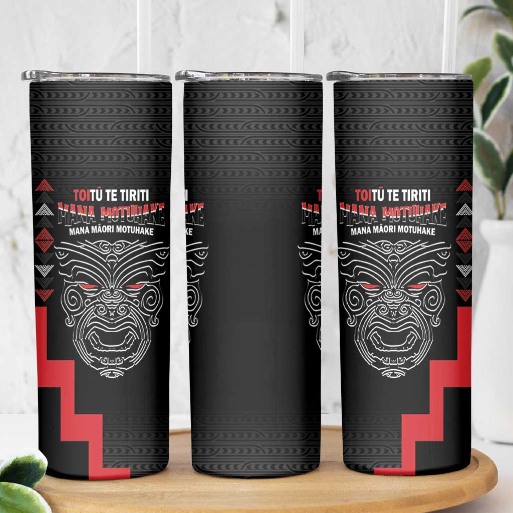Toitu Te Tiriti Mana Maori Motuhake Skinny Tumbler Aotearoa Haka Face Mix Poutama Art LT14 - Polynesian Pride