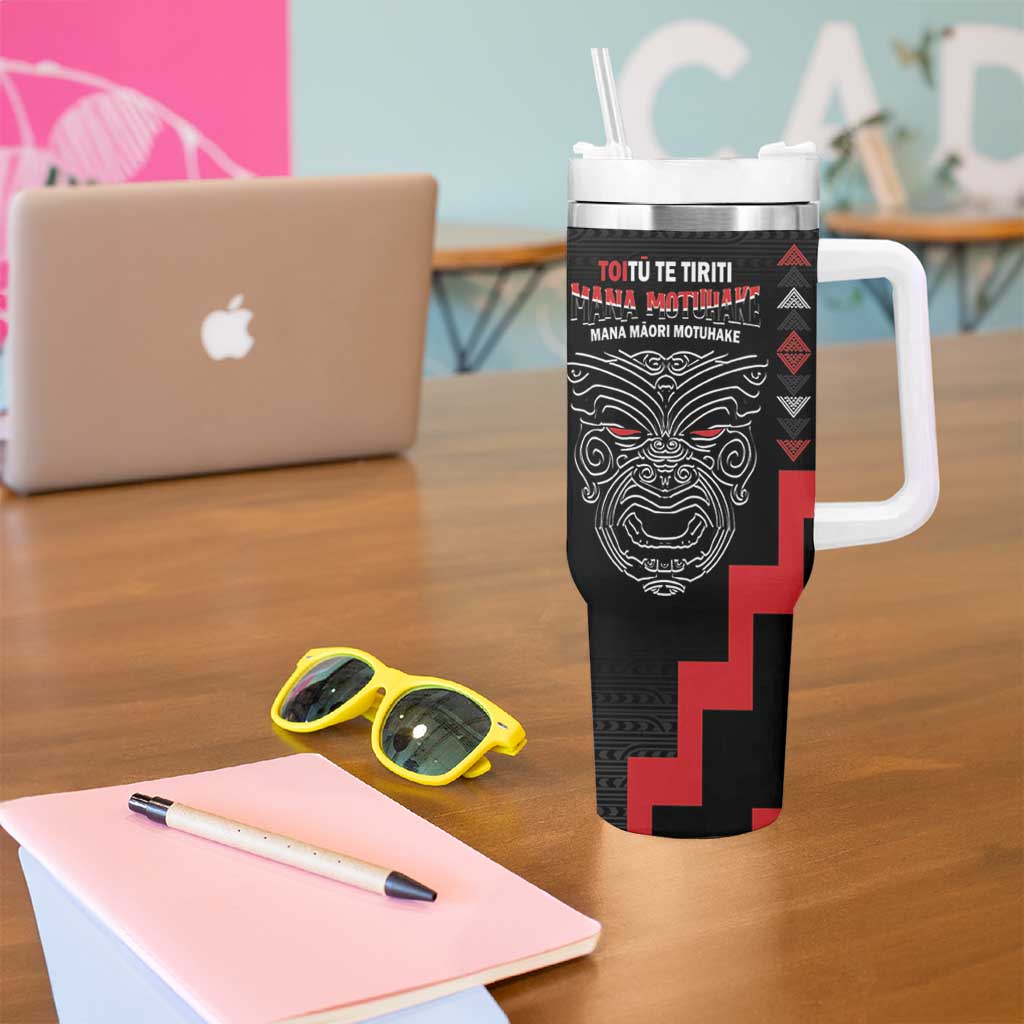 Toitu Te Tiriti Mana Maori Motuhake Tumbler With Handle Aotearoa Haka Face Mix Poutama Art