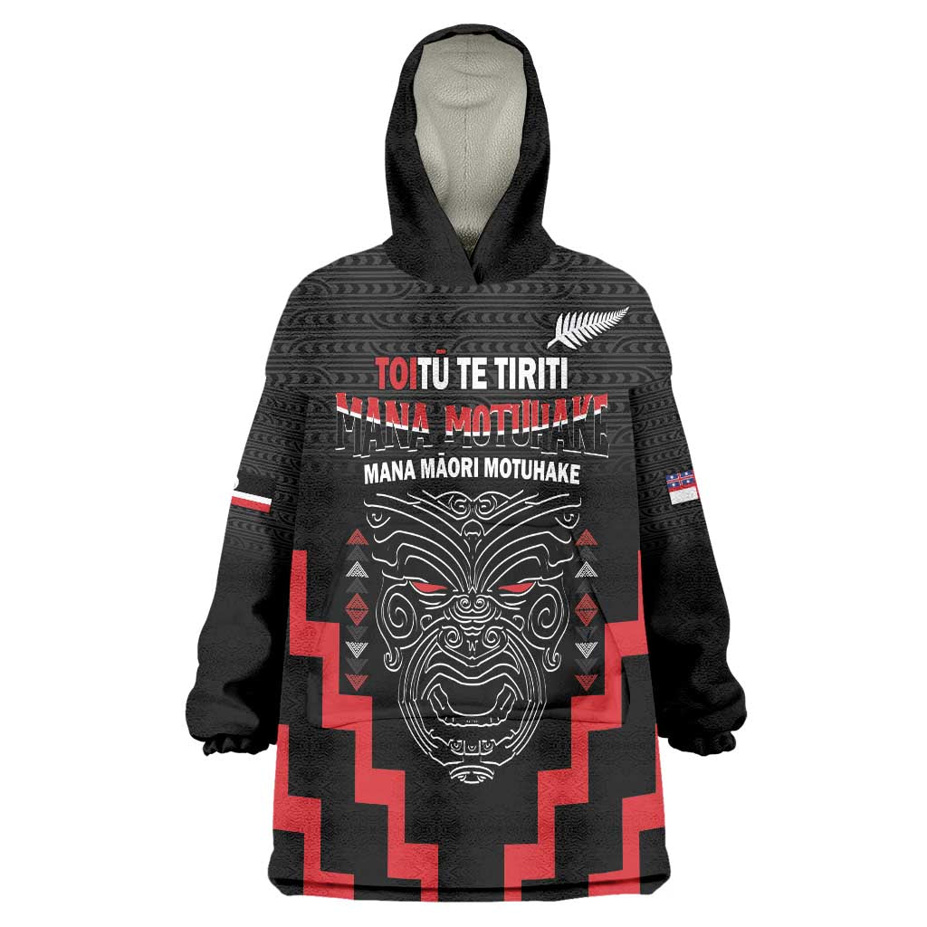 Personalised Toitu Te Tiriti Mana Maori Motuhake Wearable Blanket Hoodie Aotearoa Haka Face Mix Poutama Art